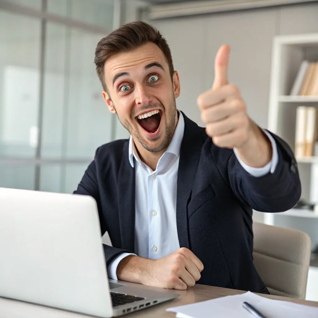 Excited client giving a thumbs up