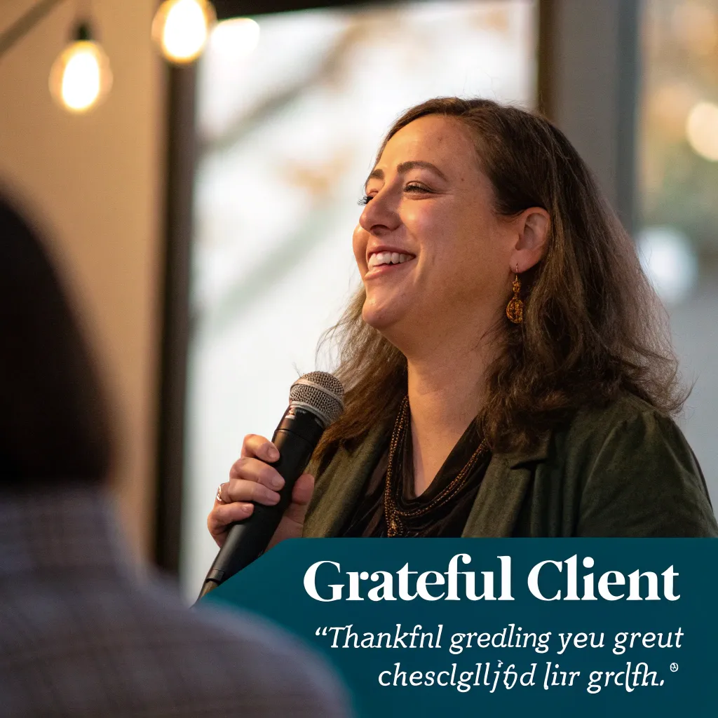 Grateful client speaking